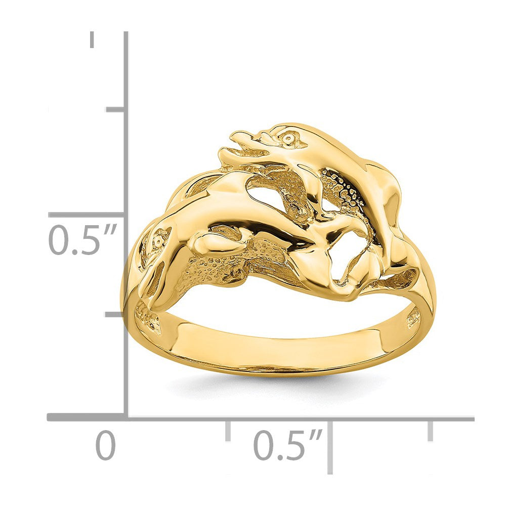 14K Gelbgold Ring „Schwimmende Delfine" poliert