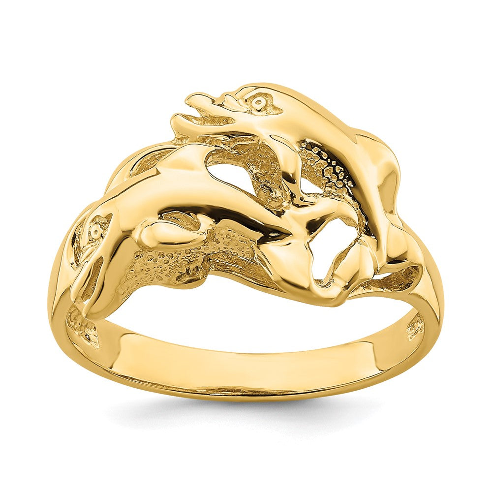 14K Gelbgold Ring „Schwimmende Delfine" poliert