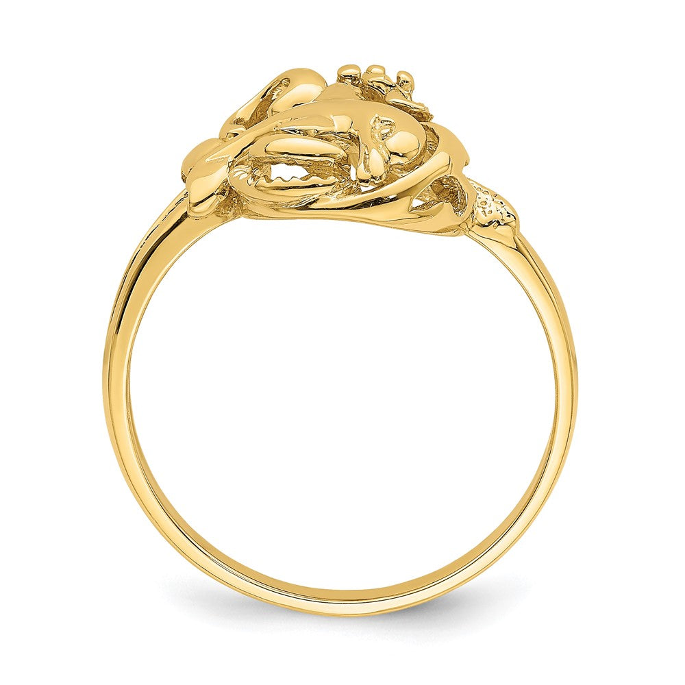 14K Gelbgold Delfin- und Plumeria-Ring im Wellen-Design