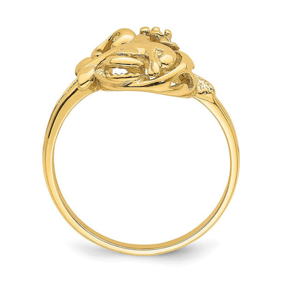 14K Gelbgold Delfin- und Plumeria-Ring im Wellen-Design