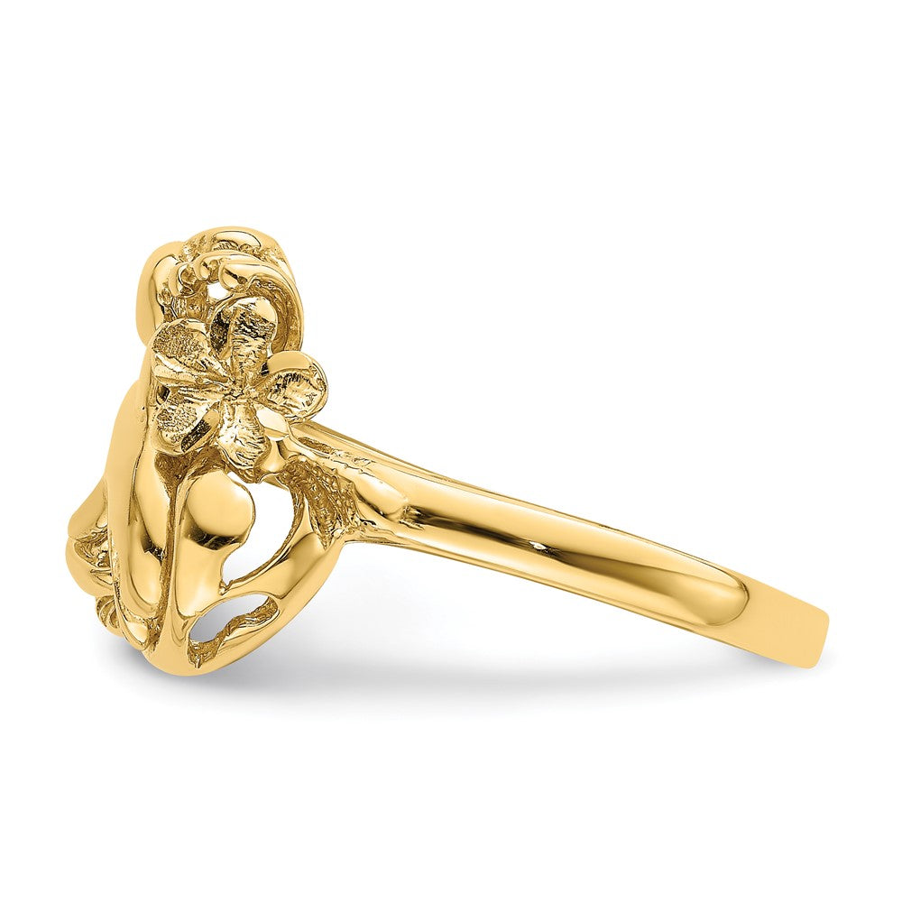 14K Gelbgold Delfin- und Plumeria-Ring im Wellen-Design