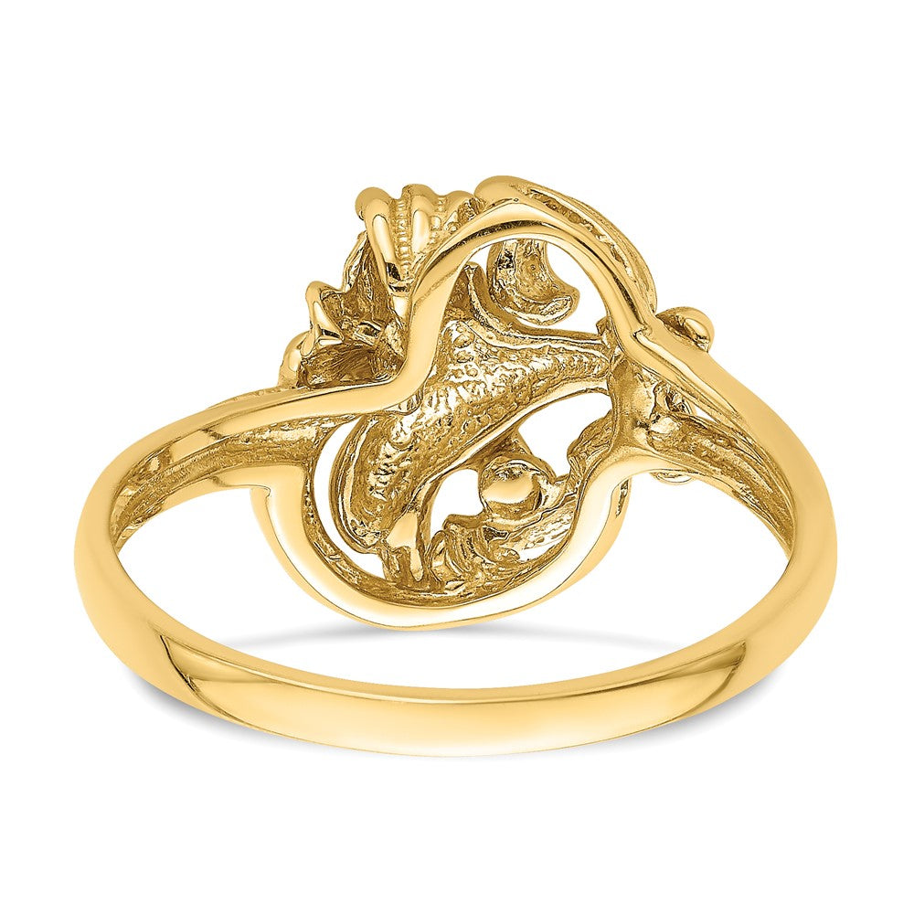 14K Gelbgold Delfin- und Plumeria-Ring im Wellen-Design
