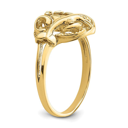 14K Gelbgold Delfin- und Plumeria-Ring im Wellen-Design