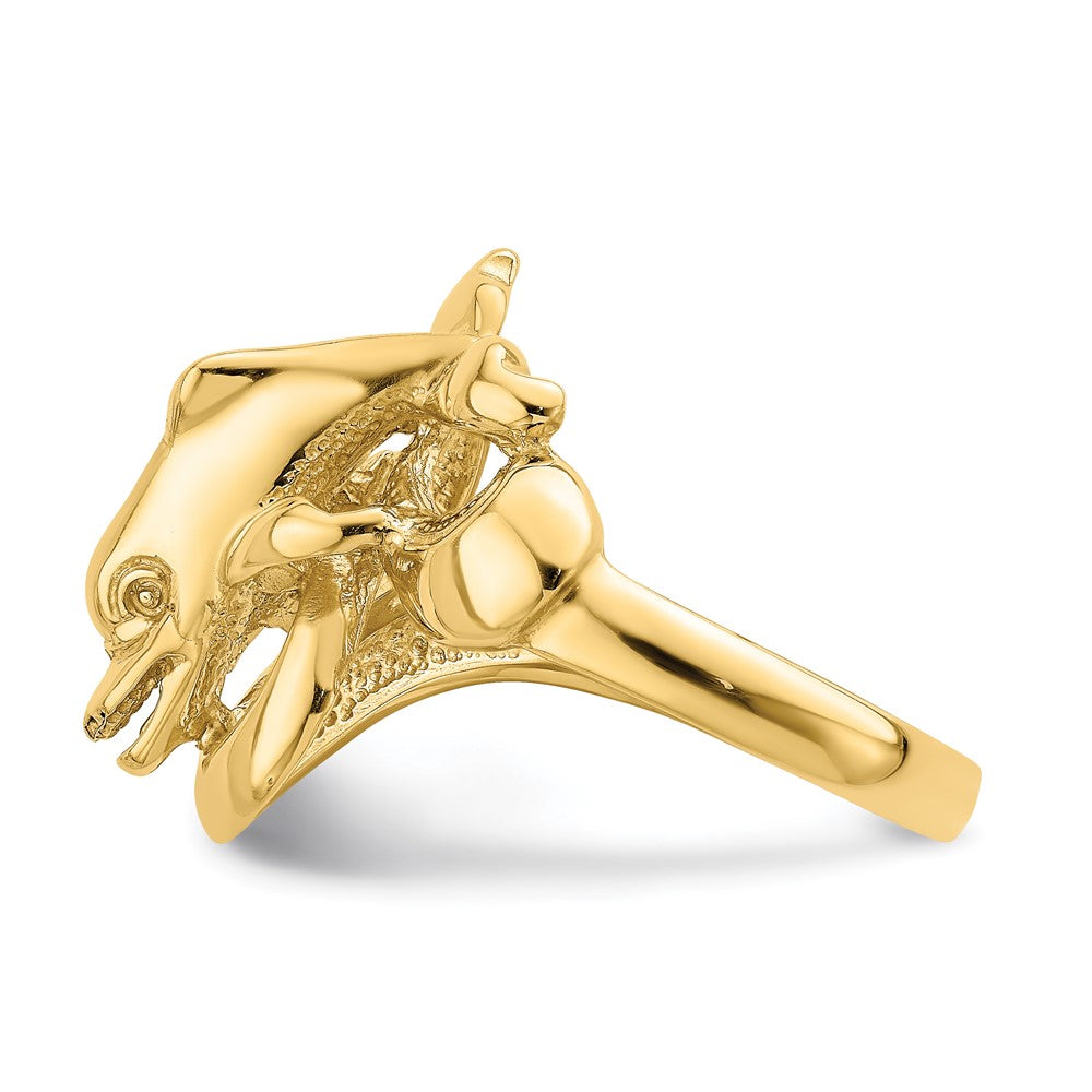 14K Gelbgold Ring mit poliertem Delfin-Wellen-Muster