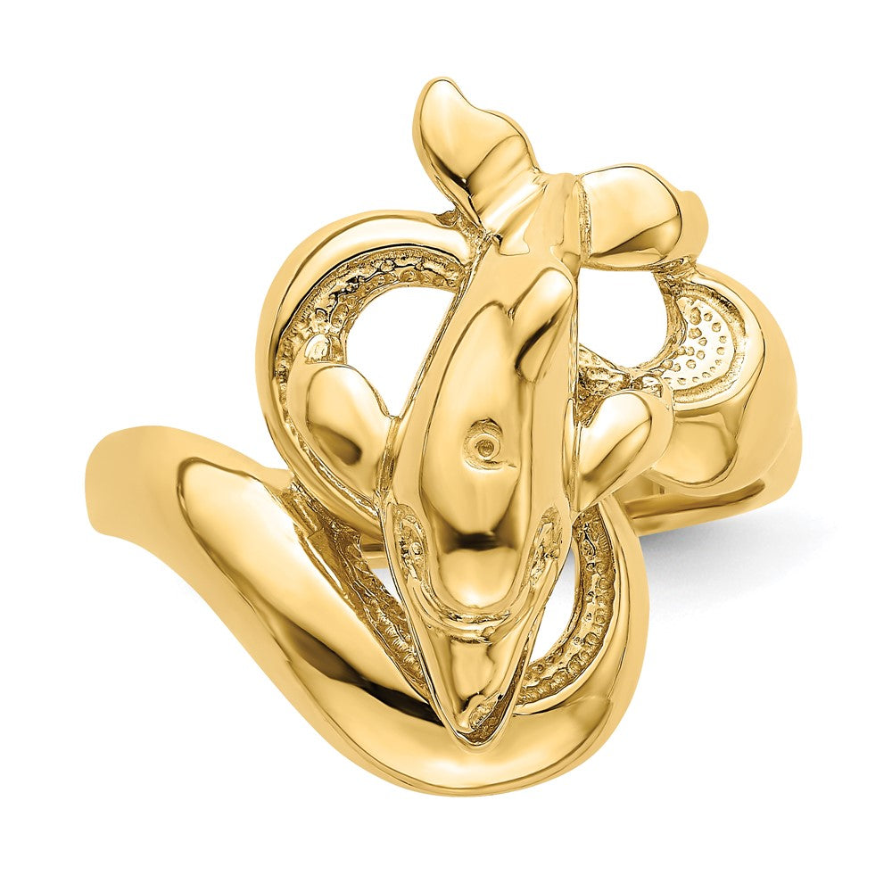 14K Gelbgold Ring mit poliertem Delfin-Wellen-Muster