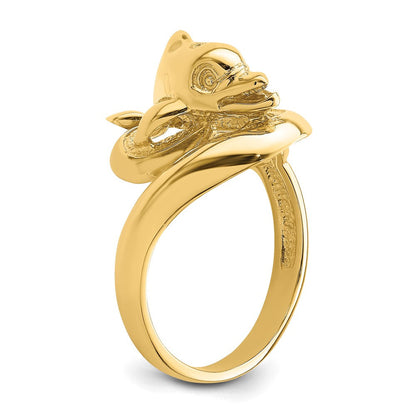 14K Gelbgold Ring mit poliertem Delfin-Wellen-Muster