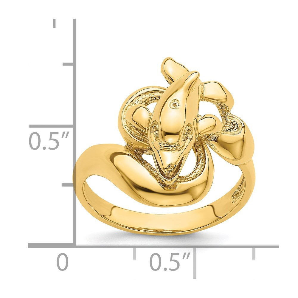 14K Gelbgold Ring mit poliertem Delfin-Wellen-Muster
