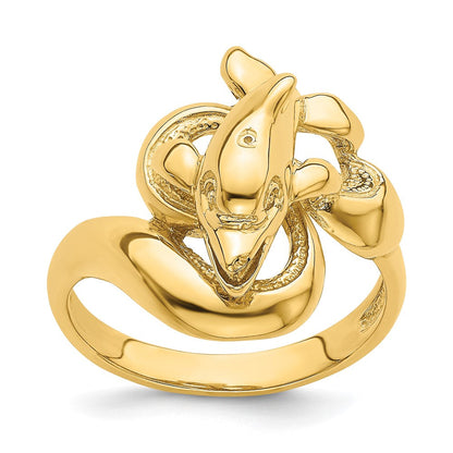14K Gelbgold Ring mit poliertem Delfin-Wellen-Muster
