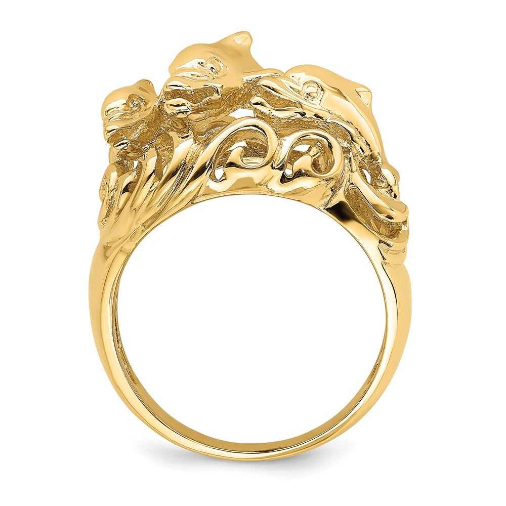14K Gelbgold Ring mit poliertem Delfin-Wellen-Motiv