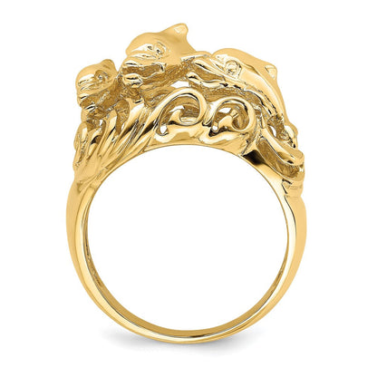 14K Gelbgold Ring mit poliertem Delfin-Wellen-Motiv