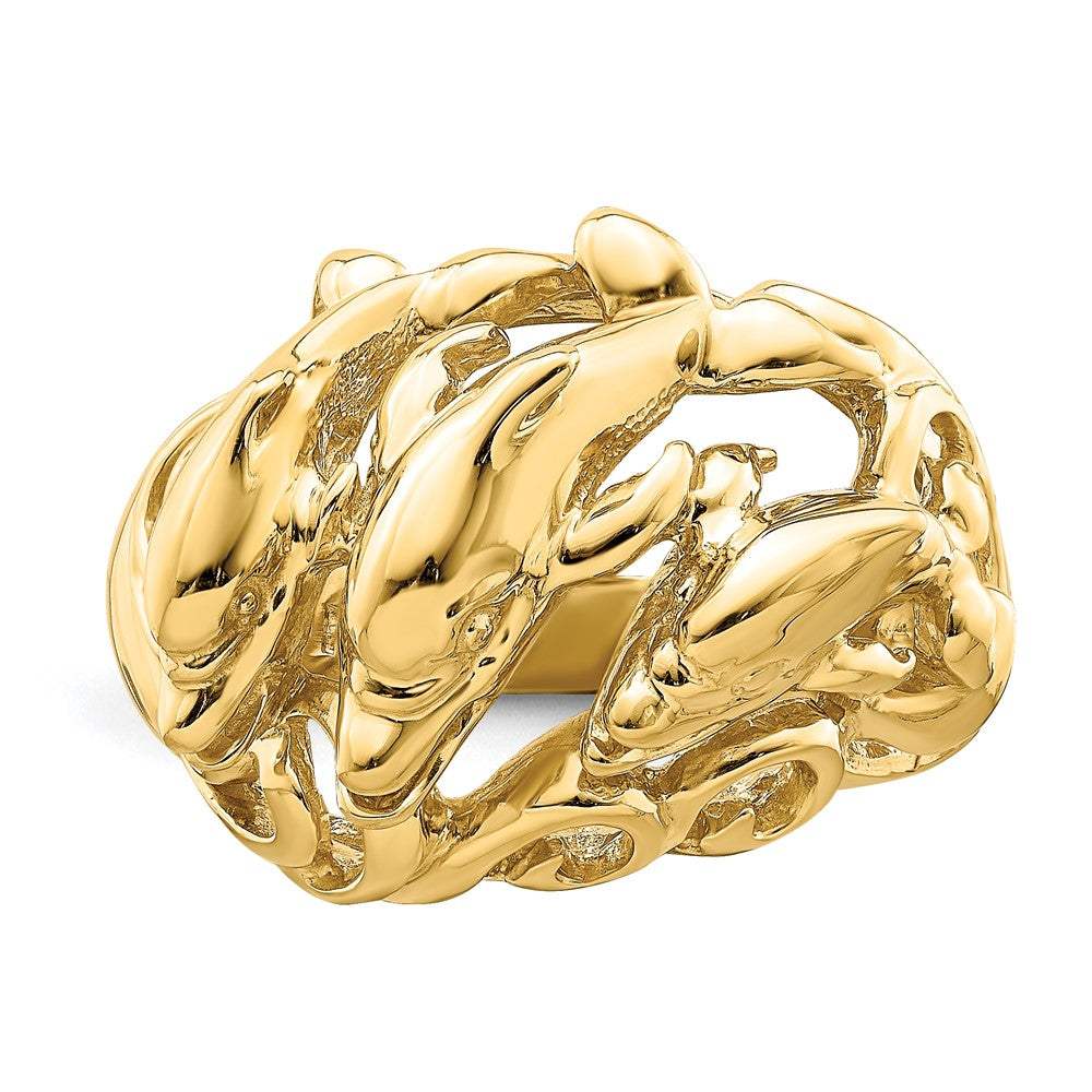 14K Gelbgold Ring mit poliertem Delfin-Wellen-Motiv