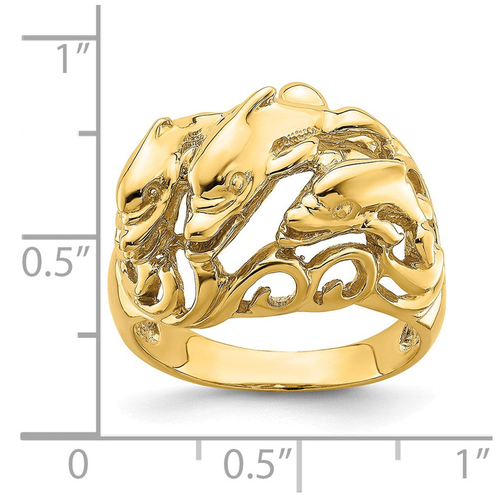 14K Gelbgold Ring mit poliertem Delfin-Wellen-Motiv