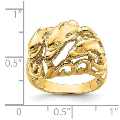 14K Gelbgold Ring mit poliertem Delfin-Wellen-Motiv