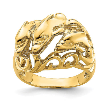 14K Gelbgold Ring mit poliertem Delfin-Wellen-Motiv