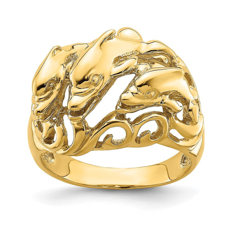 14K Gelbgold Ring mit poliertem Delfin-Wellen-Motiv