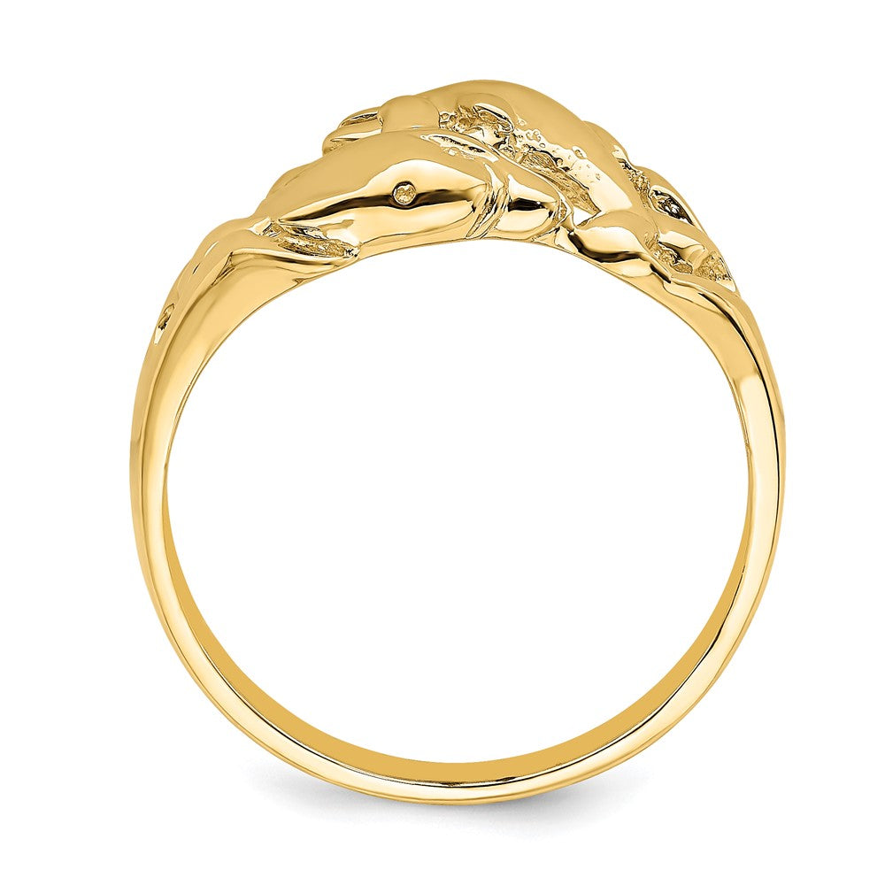 14K Gelbgold Ring mit zwei polierten schwimmenden Delfinen