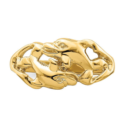 14K Gelbgold Ring mit zwei polierten schwimmenden Delfinen
