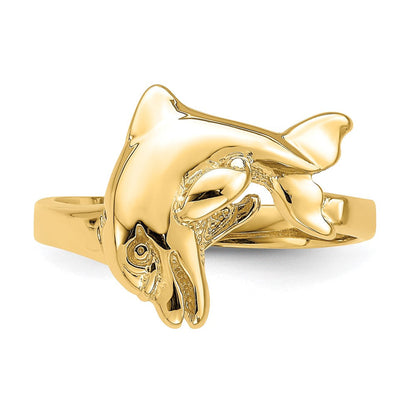 14K Gelbgold Ring mit poliertem horizontalem springendem Delfin