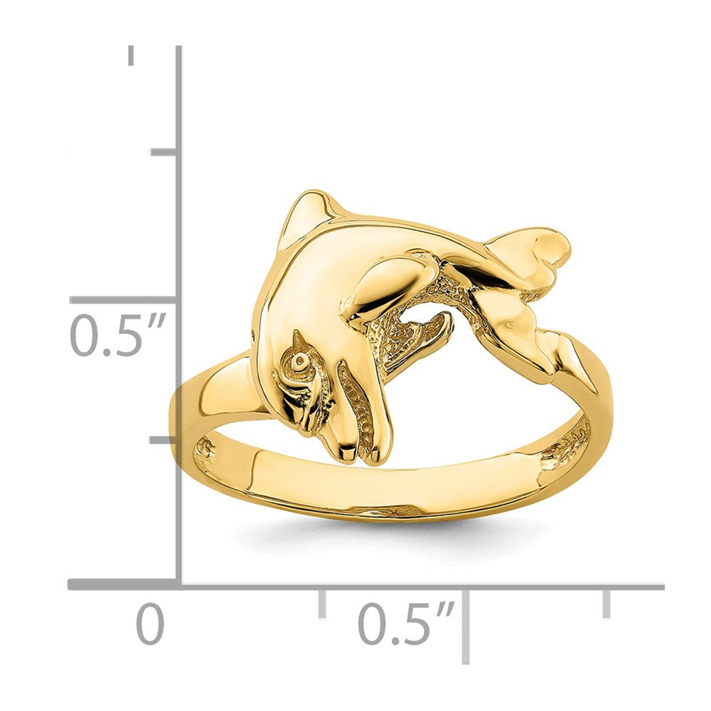 14K Gelbgold Ring mit poliertem horizontalem springendem Delfin