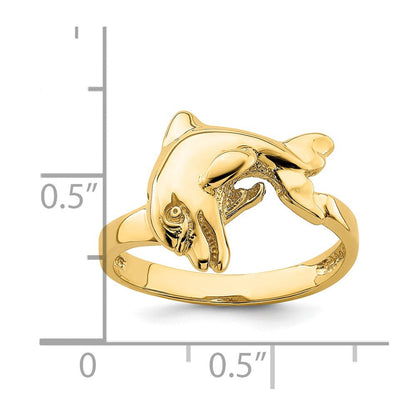 14K Gelbgold Ring mit poliertem horizontalem springendem Delfin