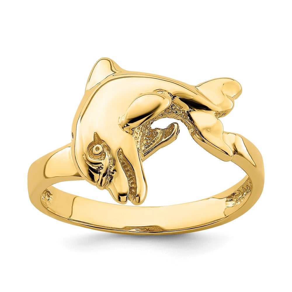 14K Gelbgold Ring mit poliertem horizontalem springendem Delfin