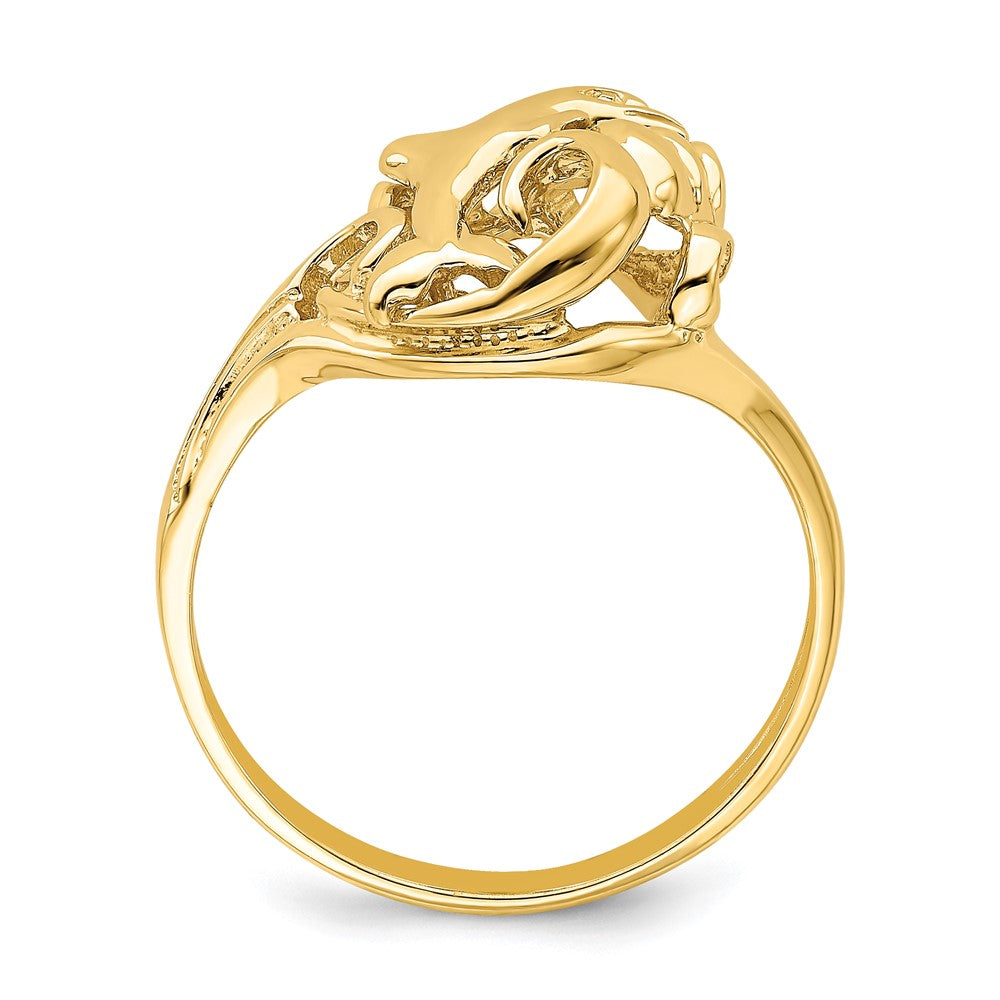 14K Gelbgold Poliert Springender Delfin In Der Welle Ring