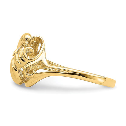 14K Gelbgold Poliert Springender Delfin In Der Welle Ring