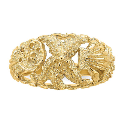 14K Gelbgold Seestern-Ring mit Muschel-Dome-Motiv (mehrfarbig)