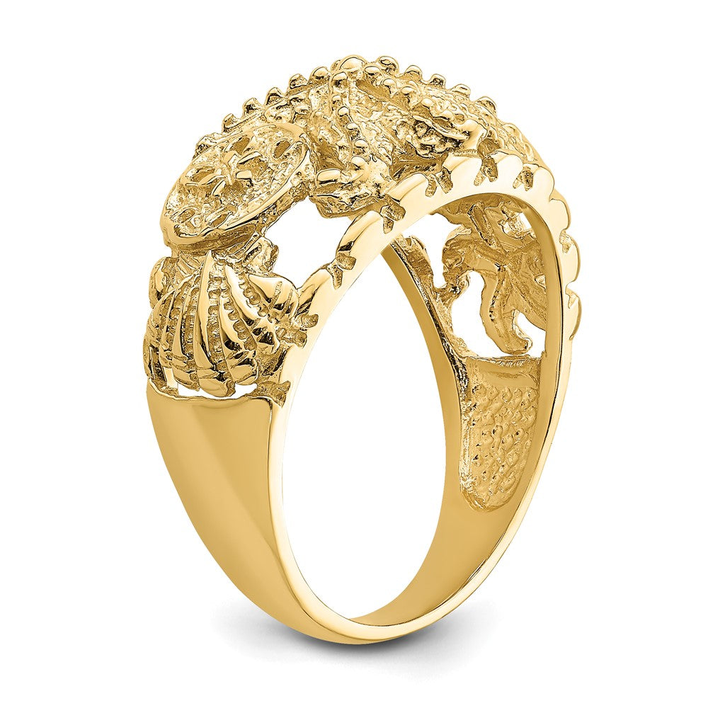 14K Gelbgold Seestern-Ring mit Muschel-Dome-Motiv (mehrfarbig)