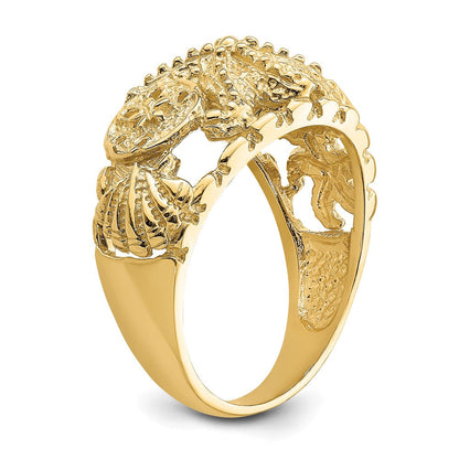14K Gelbgold Seestern-Ring mit Muschel-Dome-Motiv (mehrfarbig)