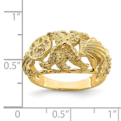 14K Gelbgold Seestern-Ring mit Muschel-Dome-Motiv (mehrfarbig)