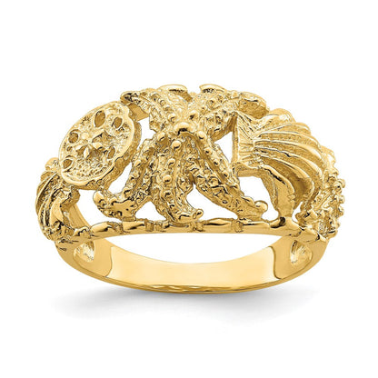 14K Gelbgold Seestern-Ring mit Muschel-Dome-Motiv (mehrfarbig)