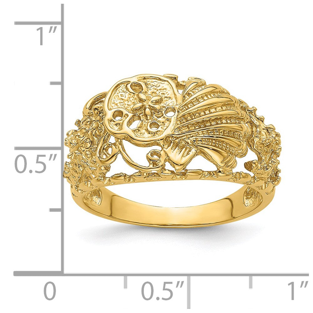 14K Gelbgold Ring mit Kuppelform in Muschel-Kombination
