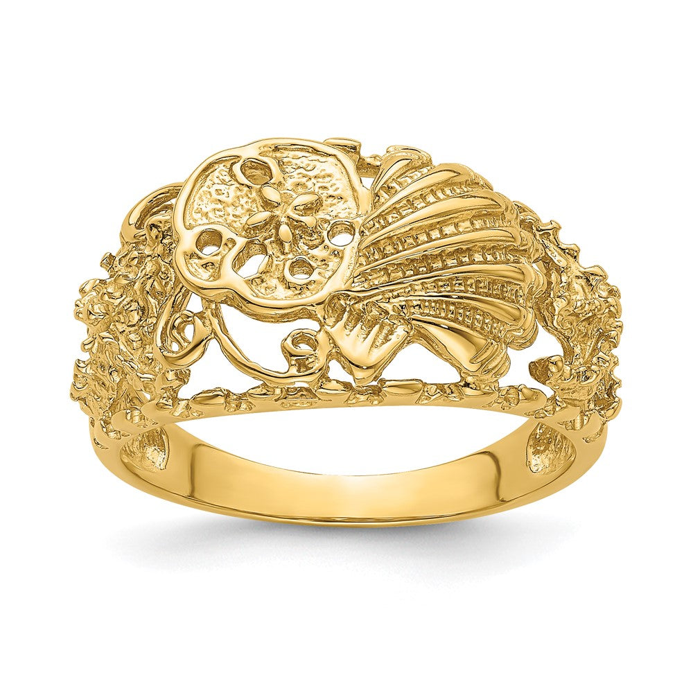 14K Gelbgold Ring mit Kuppelform in Muschel-Kombination