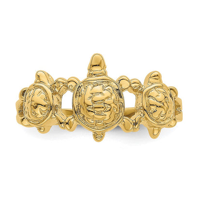 14K Gelbgold Ring mit texturierten drei Meeresschildkröten