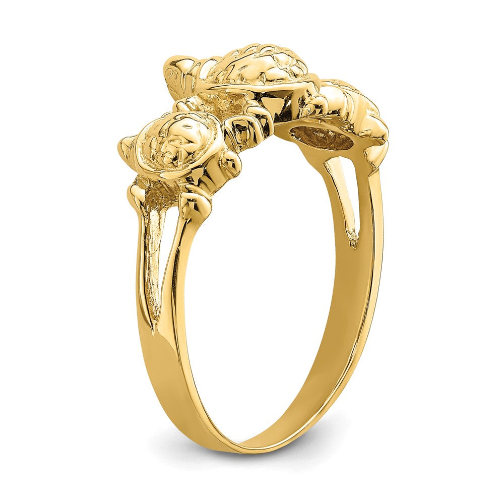 14K Gelbgold Ring mit texturierten drei Meeresschildkröten
