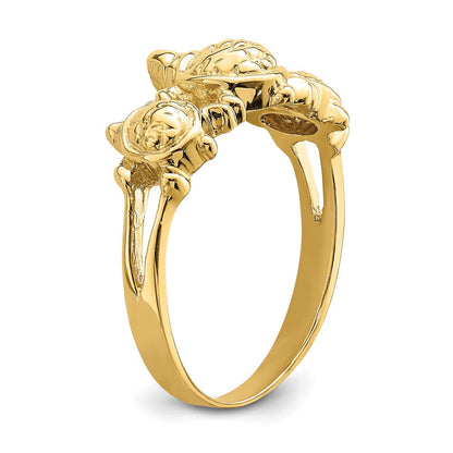 14K Gelbgold Ring mit texturierten drei Meeresschildkröten