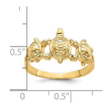 14K Gelbgold Ring mit texturierten drei Meeresschildkröten