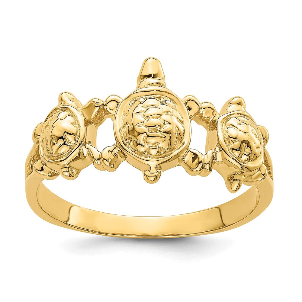 14K Gelbgold Ring mit texturierten drei Meeresschildkröten