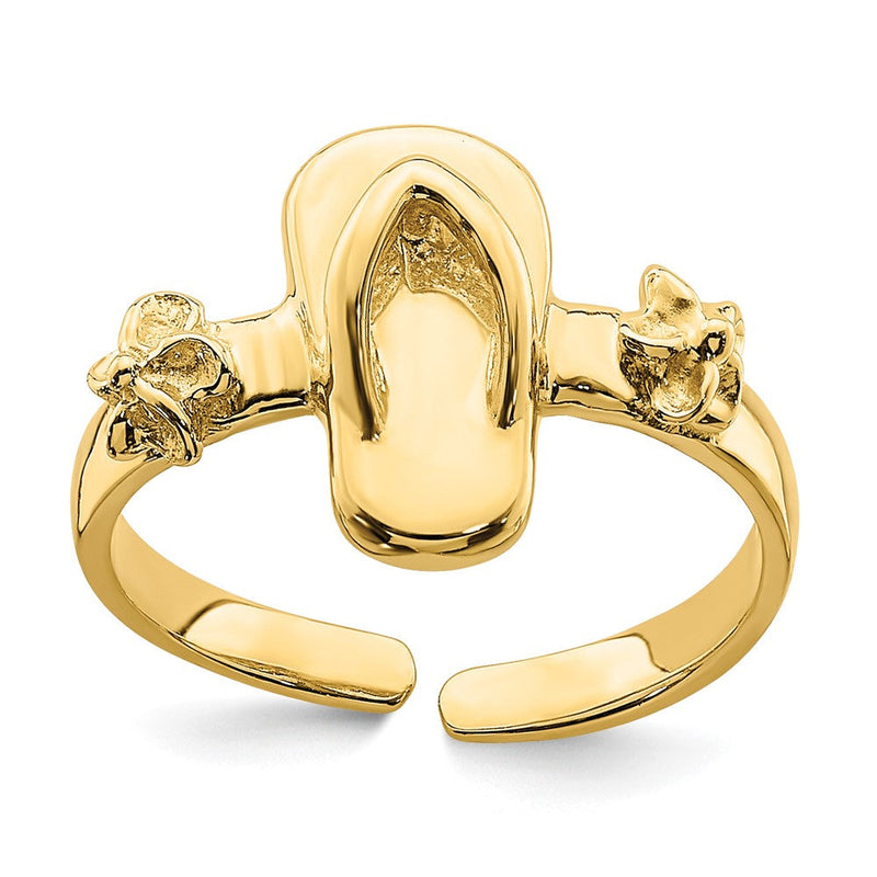 14K Gelbgold verstellbarer Zehenring mit Flip-Flop und Blume