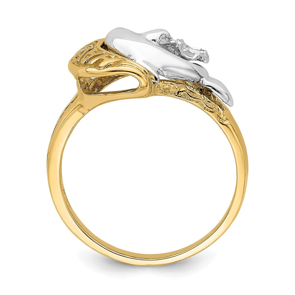 14K Bicolor-Gold Ring „HAWAII“ mit Delfin und Blume