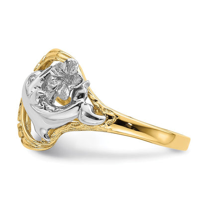 14K Bicolor-Gold Ring „HAWAII“ mit Delfin und Blume