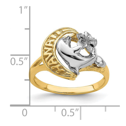 14K Bicolor-Gold Ring „HAWAII“ mit Delfin und Blume