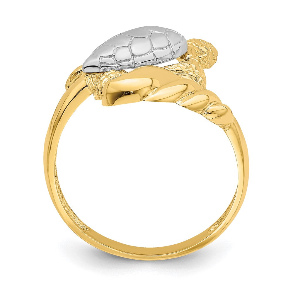 14K Gelbgold Ring mit Rhodium-Beschichtung, Schildkröten-Design