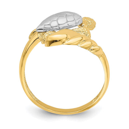 14K Gelbgold Ring mit Rhodium-Beschichtung, Schildkröten-Design