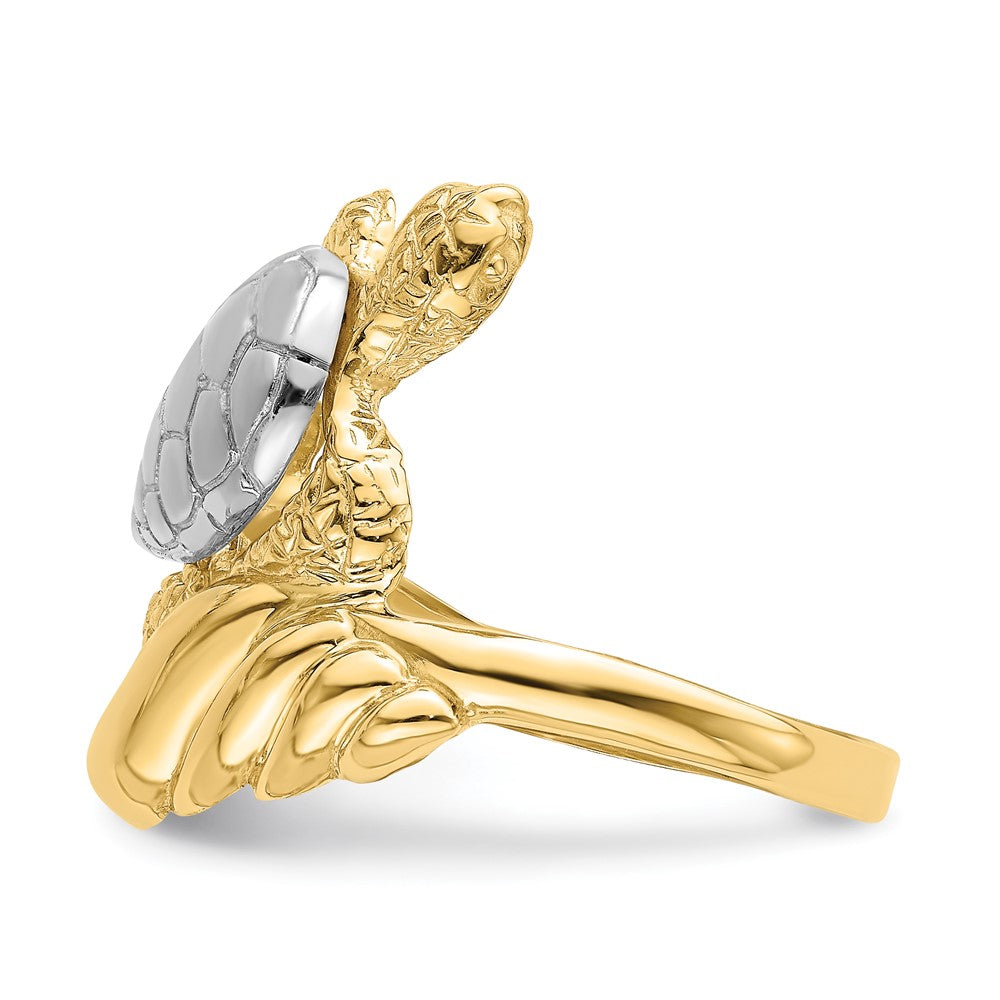 14K Gelbgold Ring mit Rhodium-Beschichtung, Schildkröten-Design