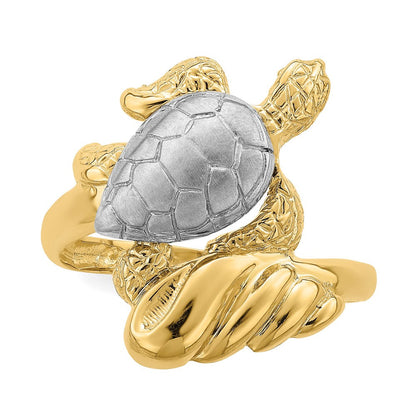 14K Gelbgold Ring mit Rhodium-Beschichtung, Schildkröten-Design