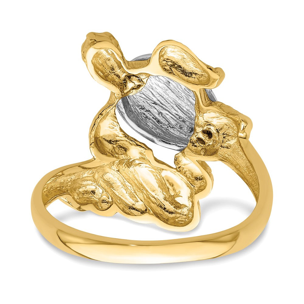 14K Gelbgold Ring mit Rhodium-Beschichtung, Schildkröten-Design