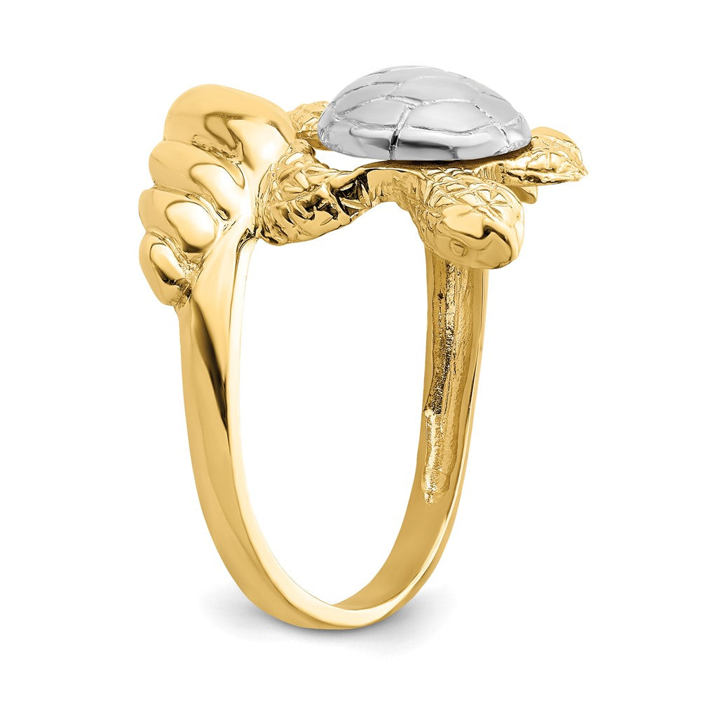14K Gelbgold Ring mit Rhodium-Beschichtung, Schildkröten-Design