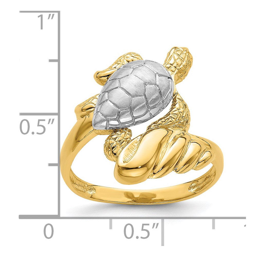 14K Gelbgold Ring mit Rhodium-Beschichtung, Schildkröten-Design